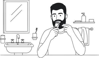 Man grooming his beard in the bathroom