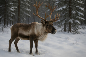 Santa Claus Walking Through Snowy Pine Forest &ndash; Hyper-Realistic 8K Winter Christmas Scene rain deer