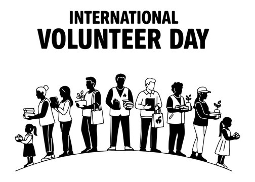 Volunteer day illustration with diverse group helping community isolated on transparent background, isolated on white background, Vector