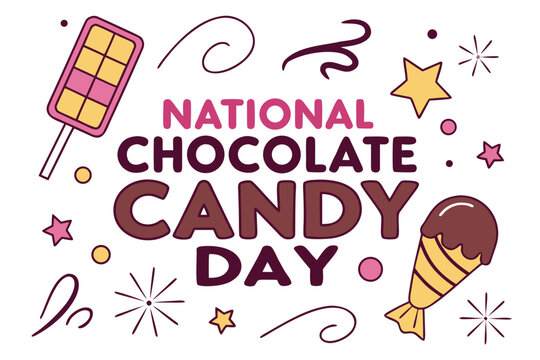 National Chocolate Candy Day Vector Illustration, Assorted Chocolate Candies and Sweet Treats Isolated on White Background