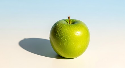 Fresh Green Apple with Dew Drops on a Minimalist Background