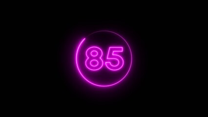 Neon counting 85 number.  Neon number text illustration.