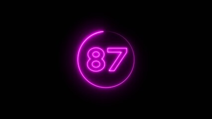 Neon counting 87 number.  Neon number text illustration.