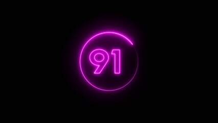 Neon counting 91 number.  Neon number text illustration.