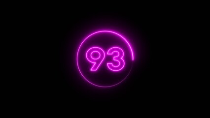 Neon counting 93 number.  Neon number text illustration.
