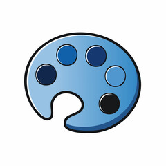 Fototapeta premium Art palette with blue circles representing paint colors, symbolizing creativity and artistic expression