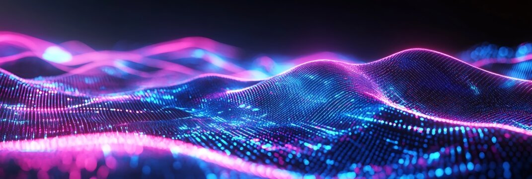 Abstract Digital Terrain: A captivating abstract representation of digital terrain, with waves of vibrant neon lights. This visual symphony encapsulates the intricate beauty of technology.
