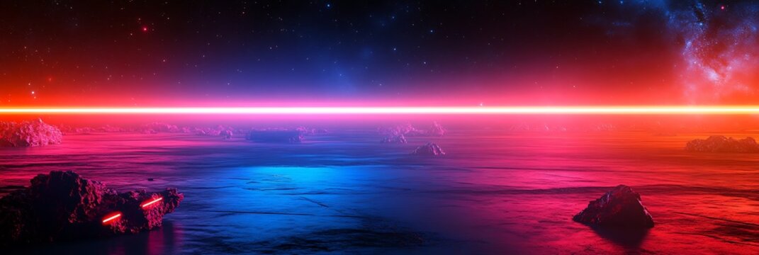 Cosmic Beam: A captivating scene features a person gazing towards an illuminating laser beam cutting through the cosmos. The image embodies the mysteriousness of the celestial realm. - Powered by Adobe