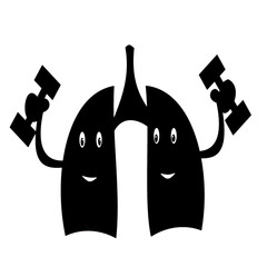 lungs pair holding dumb bells exercise gym object on hands character funny concept of exercise for lung health silhouette.eps