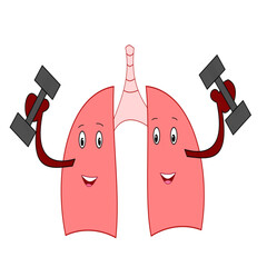 lungs pair holding dumb bells exercise gym object on hands character funny concept of exercise for lung health.eps