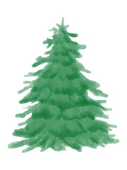 Watercolor green Christmas tree on white background, simple festive evergreen vector. Part of a Christmas tree illustration set.