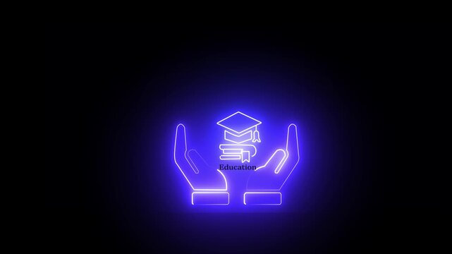 Graduation  flat icon for apps and websites outline icon set. purple neon glowing symbols for education,stroke. Pictogram collection for knowledge.