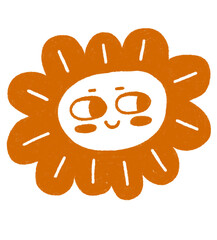 Cute Hand-Drawn Orange Flower Character with Happy Face