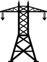 High-voltage transmission tower silhouette, electricity pylon vector illustration, electrical infrastructure