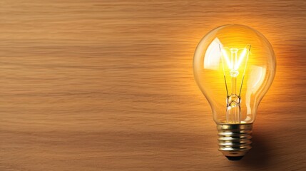 Bright Vintage Light Bulb Illuminating Wooden Background Texture