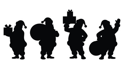 black silhouette santa claus icons in various festive poses with gifts and sacks, perfect for christmas holiday designs © muhammad