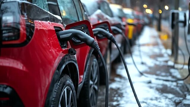 Electric vehicles connected wintry charging station