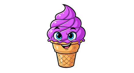 Cartoon Ice Cream Cone Character with Purple Scoop and Googly Eyes.