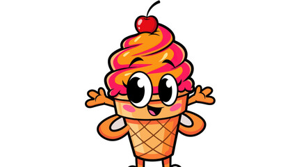 Cartoon Ice Cream Cone Character with Cherry Topping and Googly Eyes.
