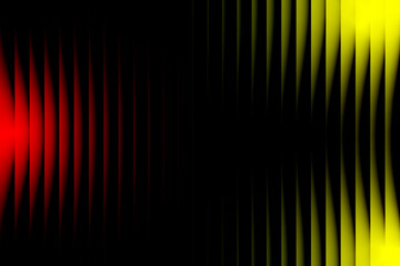 Abstract vertical stripes of vibrant red and yellow light contrasting against a deep black background creating a dynamic visual effect