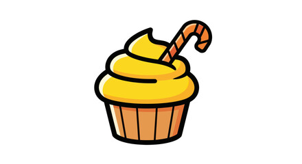 Cartoon Cupcake with Candy Cane Topping Illustration.
