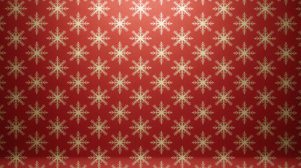 Red Christmas wrapping paper with gold snowflake pattern background