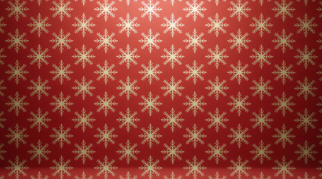 Red Christmas wrapping paper with gold snowflake pattern background