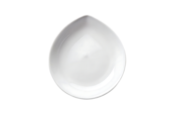 White ceramic round plate with organic irregular wavy edges and shallow curved interior surface, isolated on a transparent background
