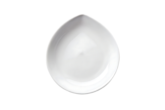 White ceramic round plate with organic irregular wavy edges and shallow curved interior surface, isolated on a transparent background