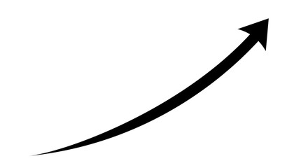 Black curved upward arrow for progress indicators, growth visuals, infographic elements, and graphic design overlays
