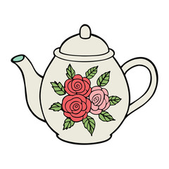 A charming floral roses teapot adorned with delicate pink blooms, elegant curves, and vintage charm, perfect for brewing warm moments and adding a touch of beauty to tea time.
