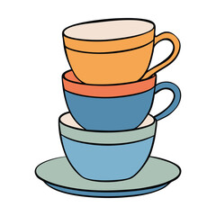 Stacked tea cups rise in a neat, charming tower, each cup balancing gracefully atop the next. Delicate curves and soft tones create a cozy, inviting feel perfect for tea lovers.
