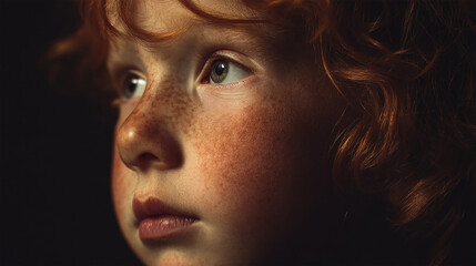 Portrait of a red-haired boy with freckles.Generative AI