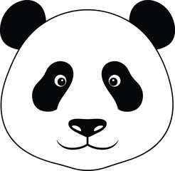 Panda face icon, cute cartoon panda head, simple black and white illustration, animal mascot, bear logo, vector graphic element, isolated on white, zoo animal.