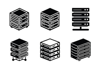 server rack vector icon set. Technology silhouette icons