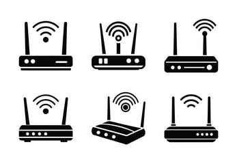 router wifi device vector icon set. Technology silhouette icons
