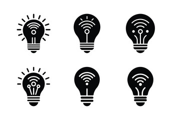 smart bulb iot vector icon set. Technology silhouette icons