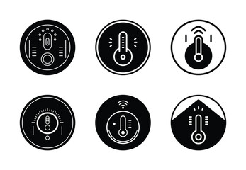 smart thermostat vector icon set. Technology silhouette icons