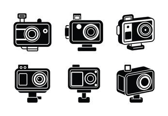 action camera vector icon set. Technology silhouette icons