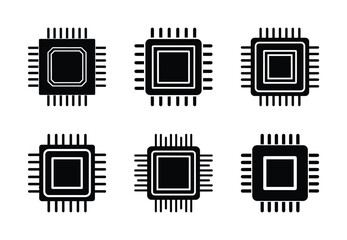chip processor cpu vector icon set. Technology silhouette icons