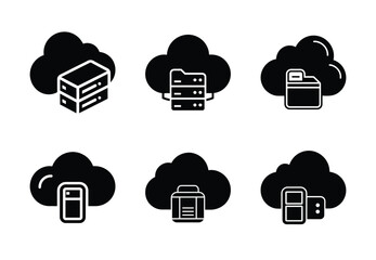 cloud storage vector icon set. Technology silhouette icons
