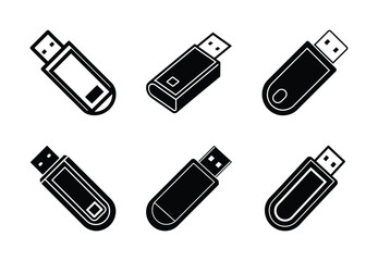 flash drive usb vector icon set. Technology silhouette icons