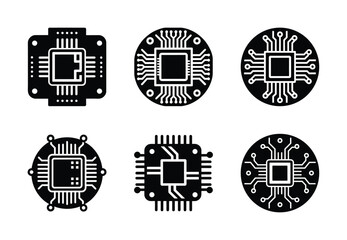 motherboard layout vector icon set. Technology silhouette icons
