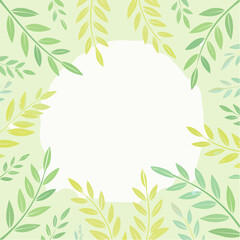 Pastel green backgrounds with leafy branches for social media posts. Concept of cosmetic, spa, wellness, floristry, skin care.