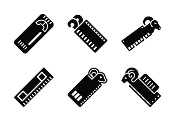 ram memory stick vector icon set. Technology silhouette icons