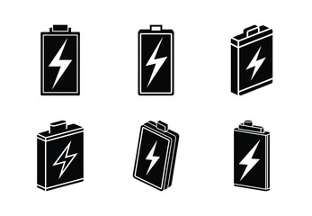 power bank battery vector icon set. Technology silhouette icons
