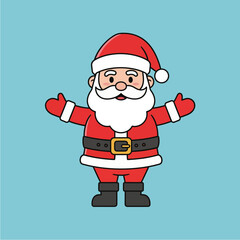 A cartoon illustration of Santa Claus with his arms open wide, wearing his traditional red suit and hat.