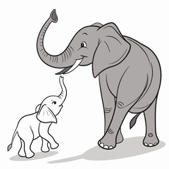 Fototapeta premium Adorable mother elephant and baby elephant interacting lovingly with trunks raised in a cartoon style