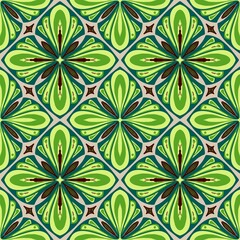 abstract seamless pattern,green,brown curves ,painted create to flowershape, leaves, brown background in geometric patterns as sarong,fabric,tile,printed fabric,batik,tablecloth patterns.