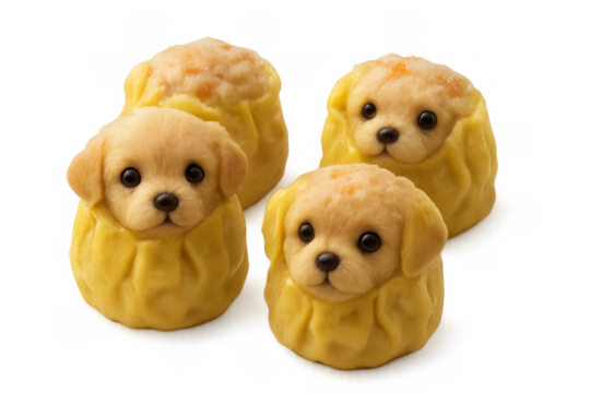 Puppy dog character dumplings with cute faces for creative food presentation and funny meal concepts - Powered by Adobe